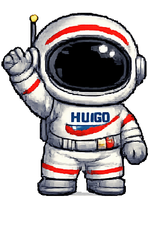 Pixel-art astronaut Hugo, wave